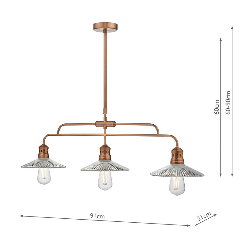 Dar Lighting Adeline Bar Pendant Brushed Copper & Glass • ADE7364