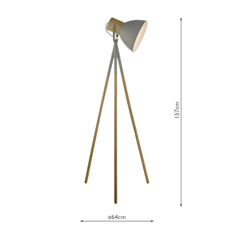 Dar Lighting Adna Floor Lamp Grey & Natural Wood • ADN4939