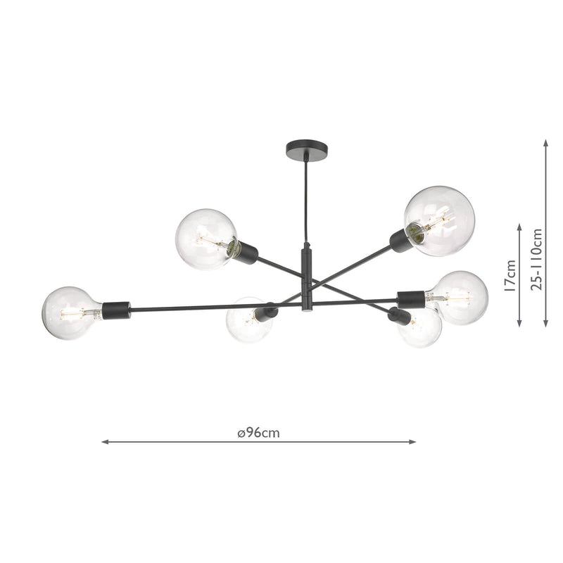 Dar Lighting Alana 6 Light Pendant Black • ALA0622