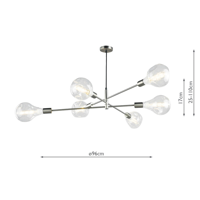 Dar Lighting Alana 6 Light Pendant Satin Chrome • ALA0646
