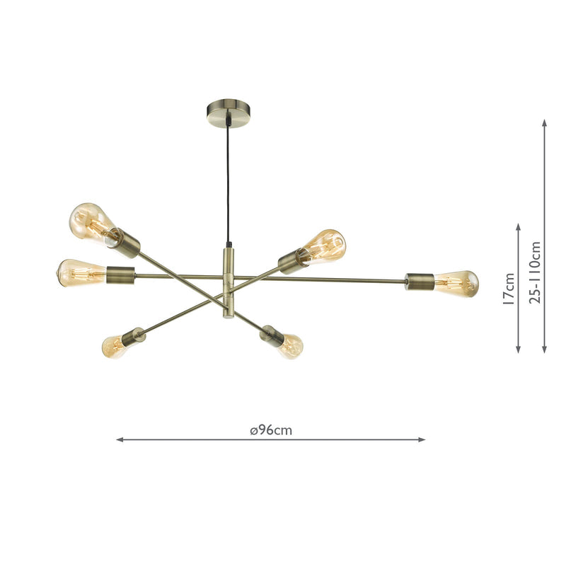 Dar Lighting Alana 6 Light Pendant Antique Brass • ALA0675