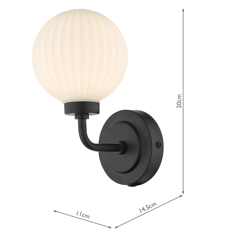 Dar Lighting Alrik Bathroom Wall Light Matt Black Opal Glass IP44 • ALR0722