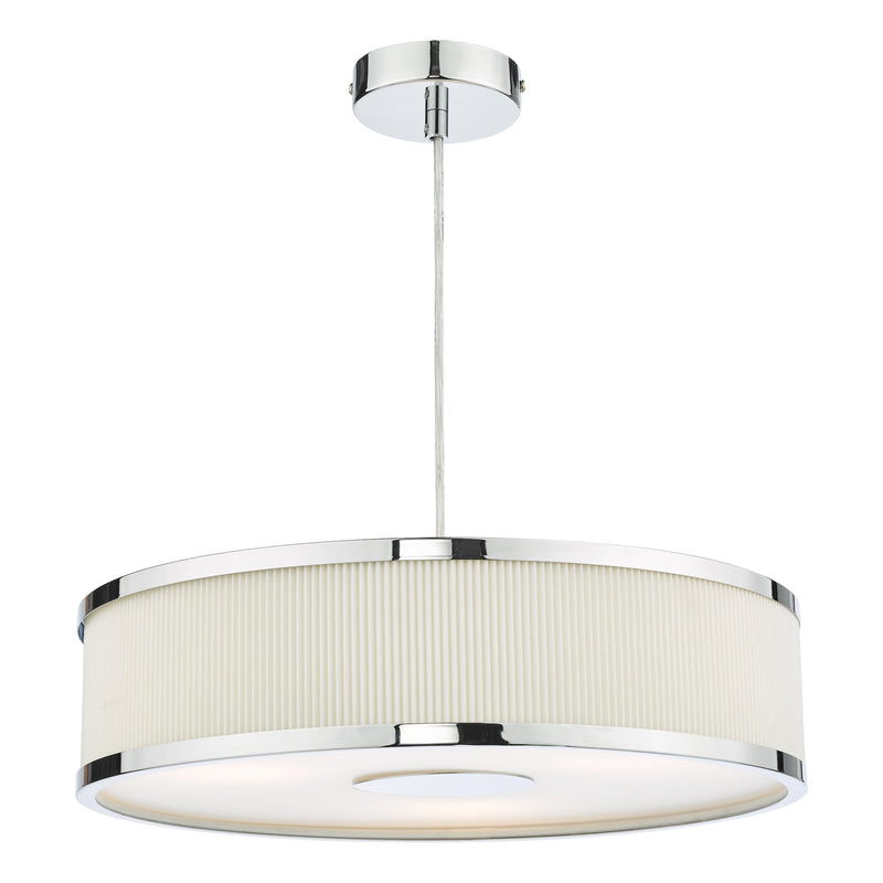 Dar Lighting Alvaro 3 Light Single Pendant Polished Chrome Ivory • ALV1033