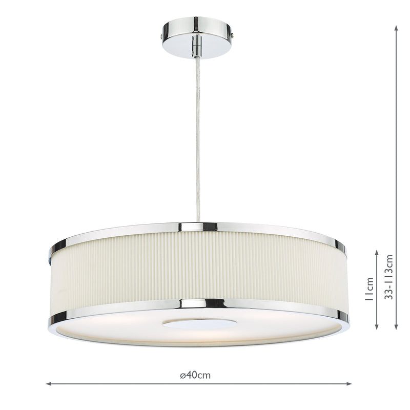 Dar Lighting Alvaro 3 Light Single Pendant Polished Chrome Ivory • ALV1033