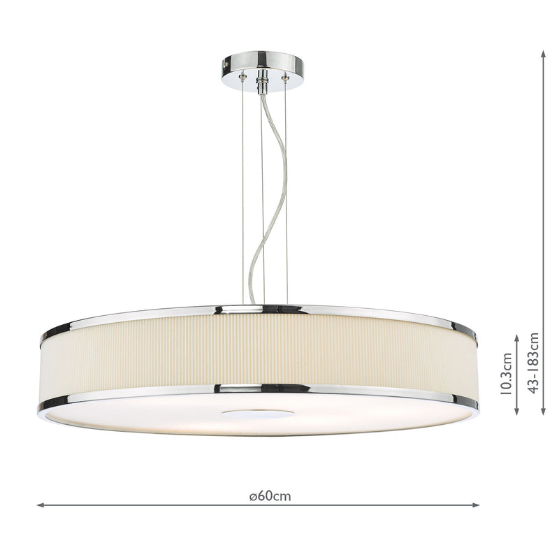 Dar Lighting Alvaro 6 Light Single Pendant Polished Chrome Ivory • ALV1733