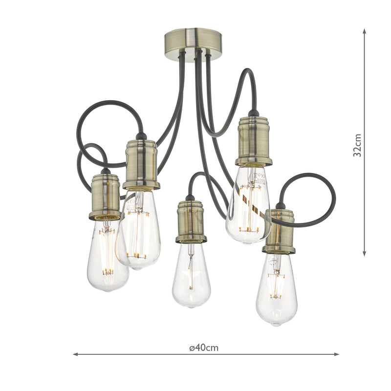 Dar Lighting Alzbet 5 Light Semi Flush Antique Brass & Black • ALZ5475