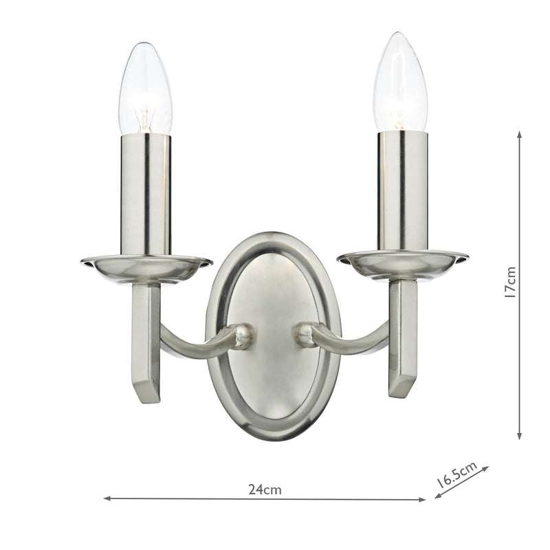 Dar Lighting Ambassador Double Wall Bracket Satin Chrome • AMB0946