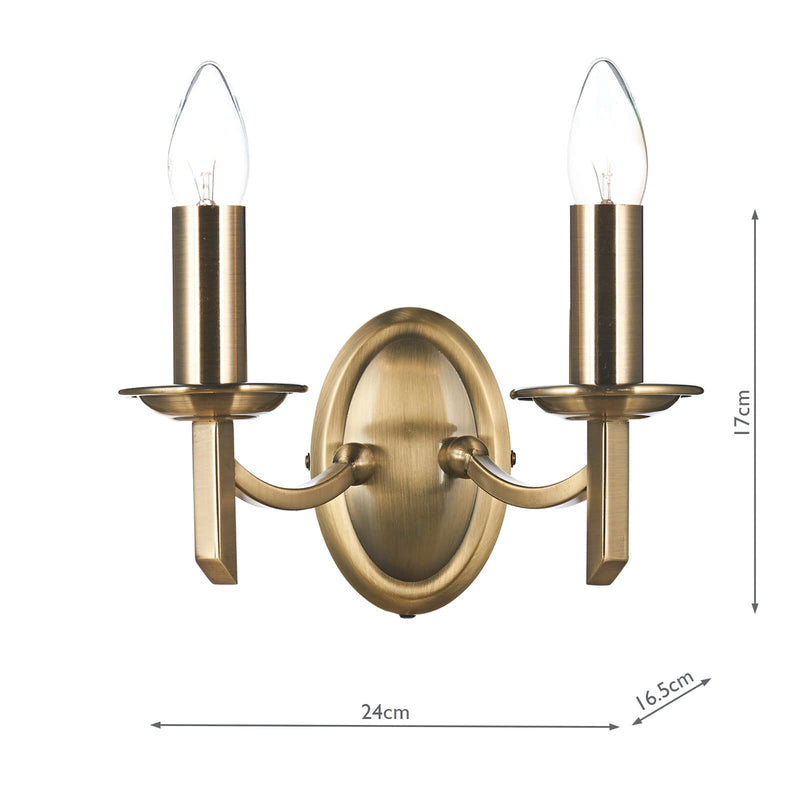 Dar Lighting Ambassador Double Wall Bracket Antique Brass • AMB0975