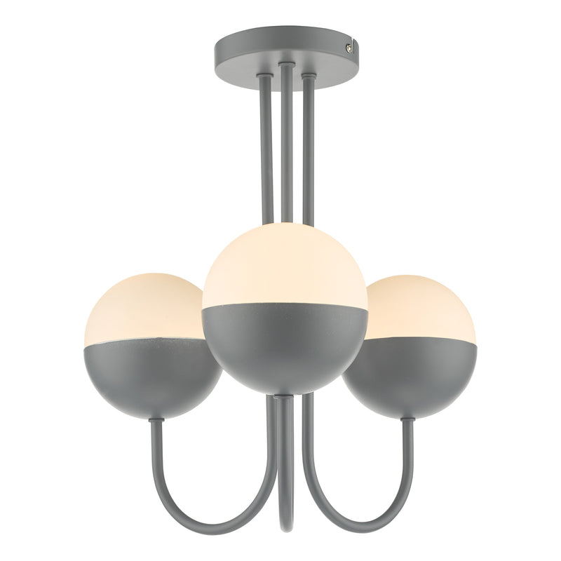 Dar Lighting Andre 3 Light Semi Flush Grey Opal Glass • AND0339