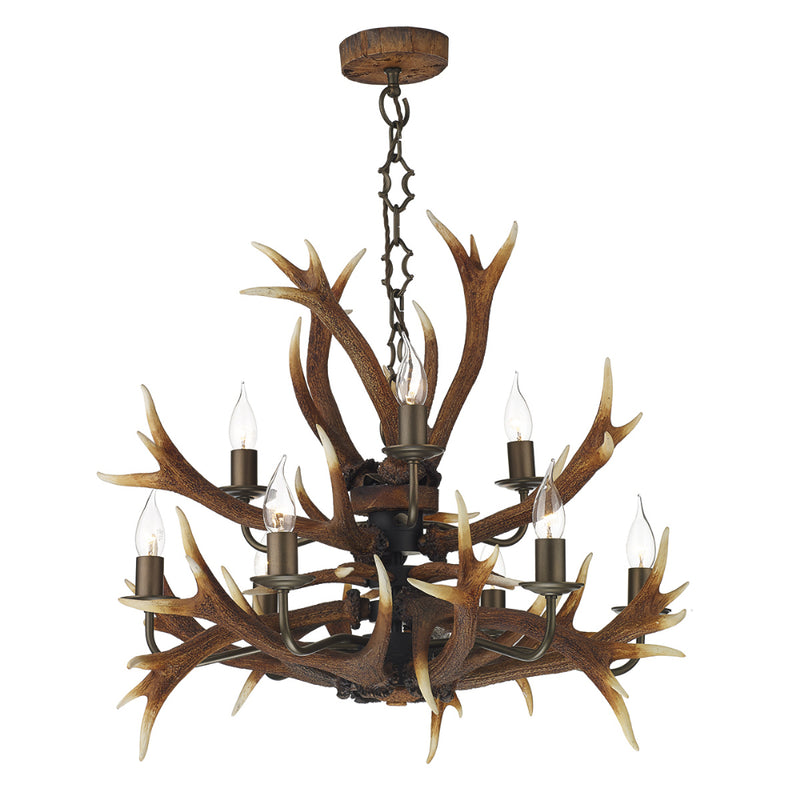 David Hunt ANT1329 Antler 9 Light Highland Rustic Pendant Ceiling Light