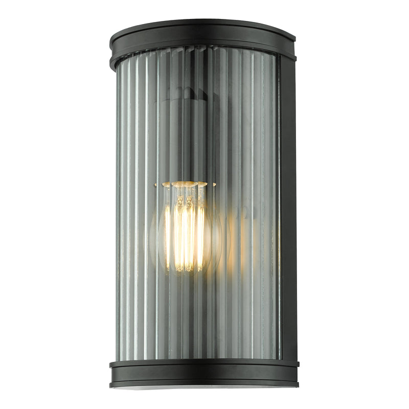 Dar Lighting Anund Bathroom Wall Light Matt Black Ribbed Glass IP44 • ANU0722