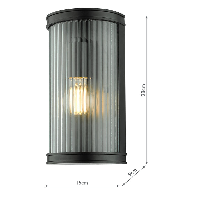Dar Lighting Anund Bathroom Wall Light Matt Black Ribbed Glass IP44 • ANU0722
