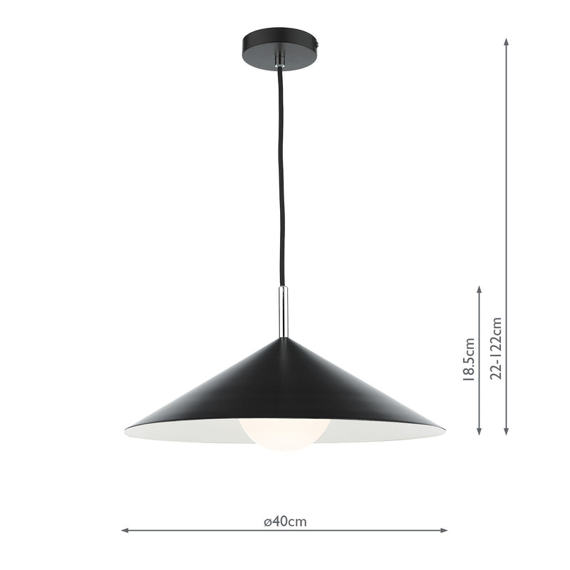 Dar Lighting Apex 1 Light Single Pendant Matt Black Polished Chrome • APE0122