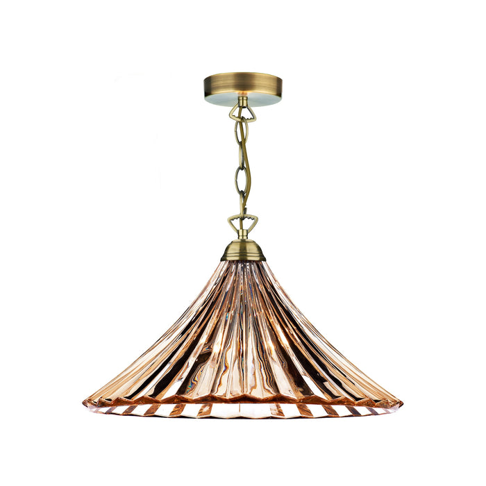 Dar Lighting Ardeche 1 Light Large Pendant Amber Glass & Antique Brass • ARD866