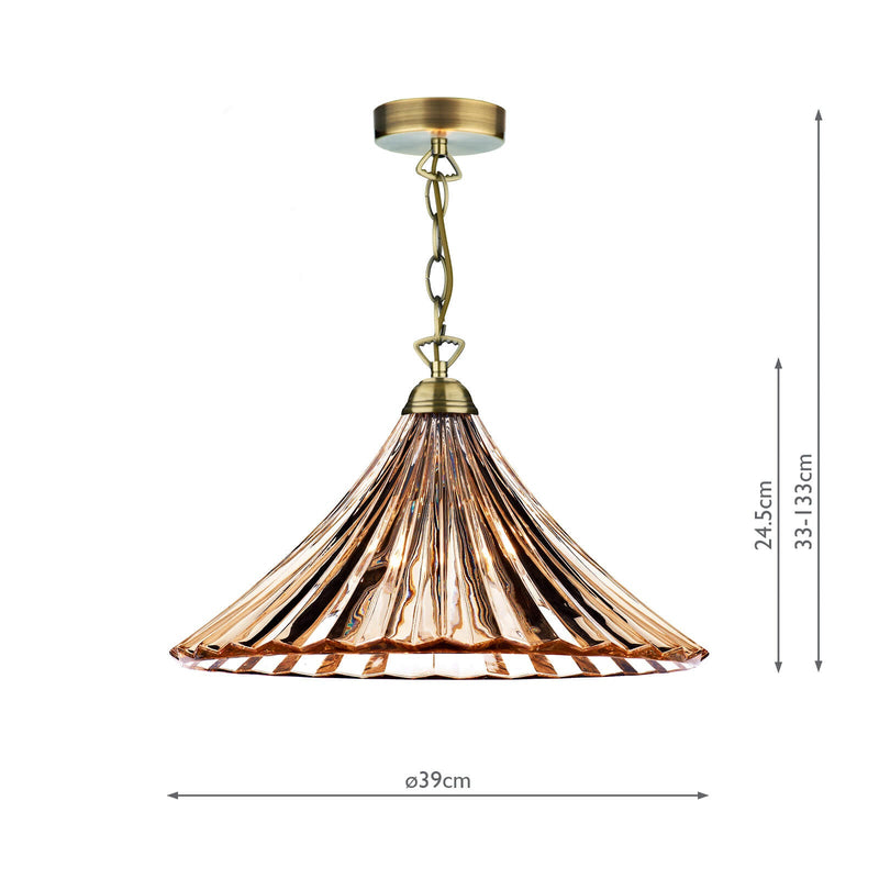 Dar Lighting Ardeche 1 Light Large Pendant Amber Glass & Antique Brass • ARD866