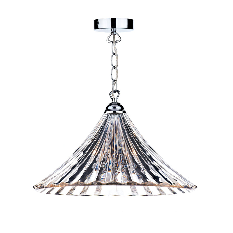 Dar Lighting Ardeche 1 Light Large Pendant Clear Glass Polished Chrome • ARD868