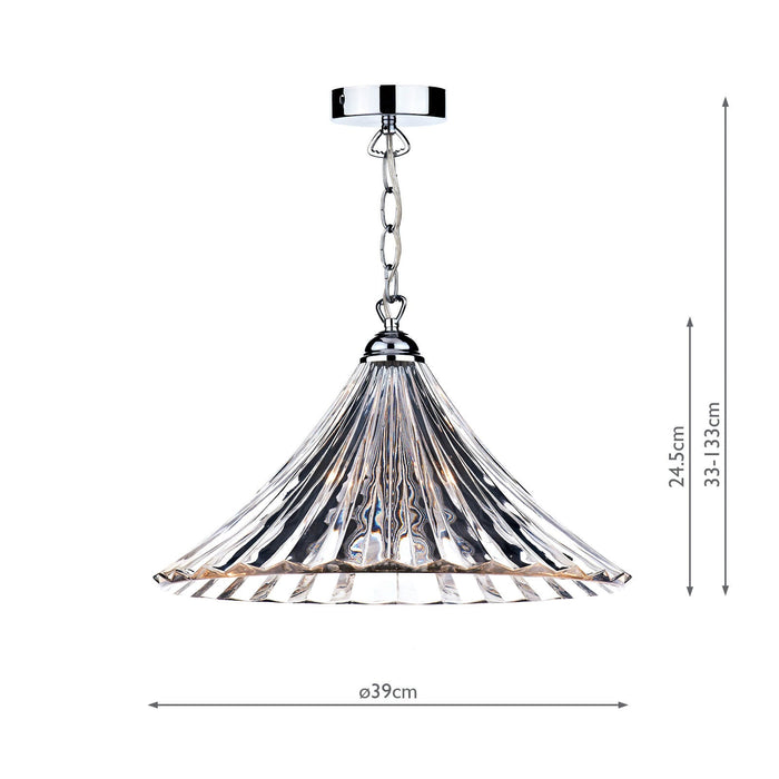 Dar Lighting Ardeche 1 Light Large Pendant Clear Glass Polished Chrome • ARD868