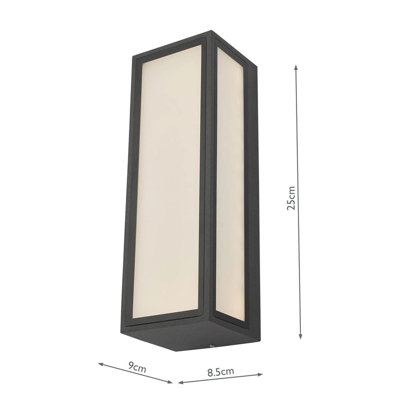 Dar Lighting Arham Outdoor Wall Light Matt Grey Frosted Glass IP65 LED • ARH2139