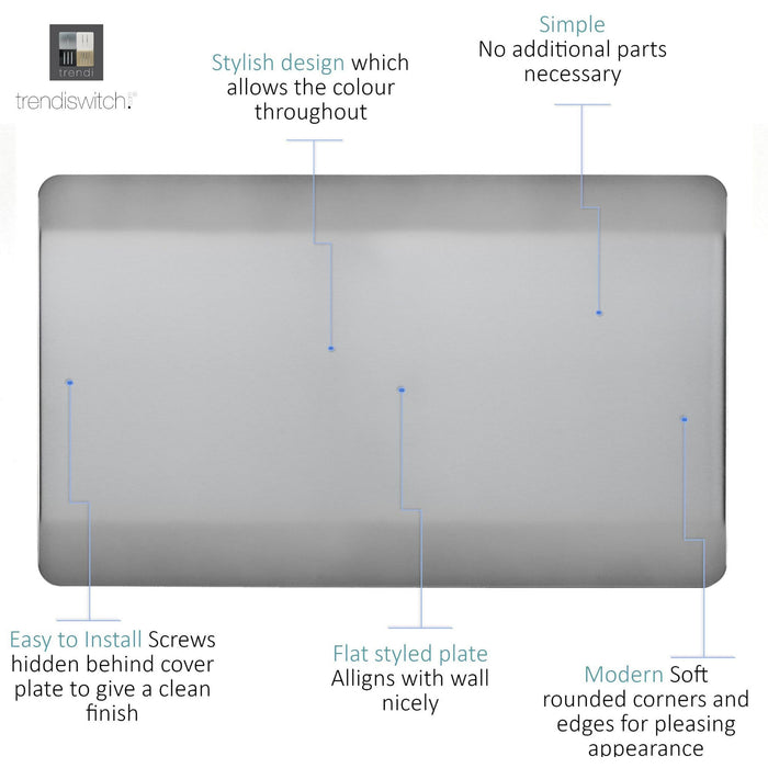 Trendi, Artistic Modern Double Blanking Plate, Brushed Steel Finish, BRITISH MADE, (25mm Back Box Required), 5yrs Warranty • ART-2BLKBS