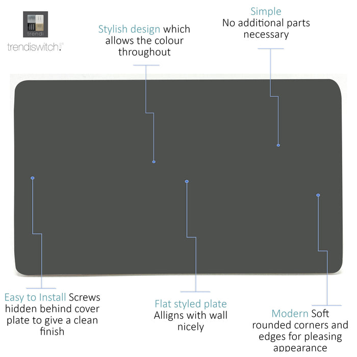 Trendi, Artistic Modern Double Blanking Plate, Charcoal Finish, BRITISH MADE, (25mm Back Box Required), 5yrs Warranty • ART-2BLKCH