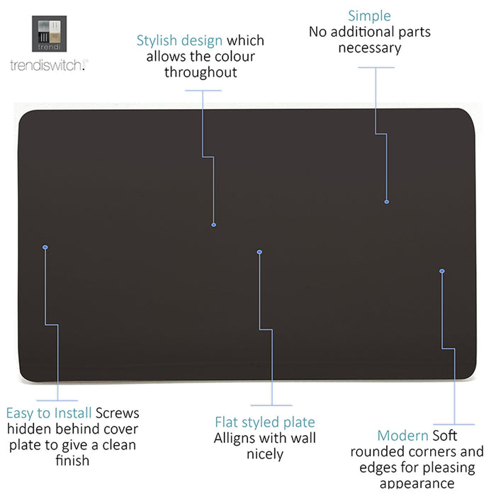 Trendi, Artistic Modern Double Blanking Plate, Dark Brown Finish, BRITISH MADE, (25mm Back Box Required), 5yrs Warranty • ART-2BLKDB