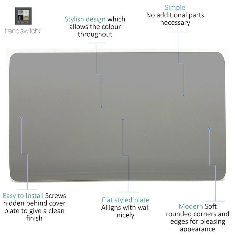 Trendi, Artistic Modern Double Blanking Plate, Light Grey Finish, BRITISH MADE, (25mm Back Box Required), 5yrs Warranty • ART-2BLKLG