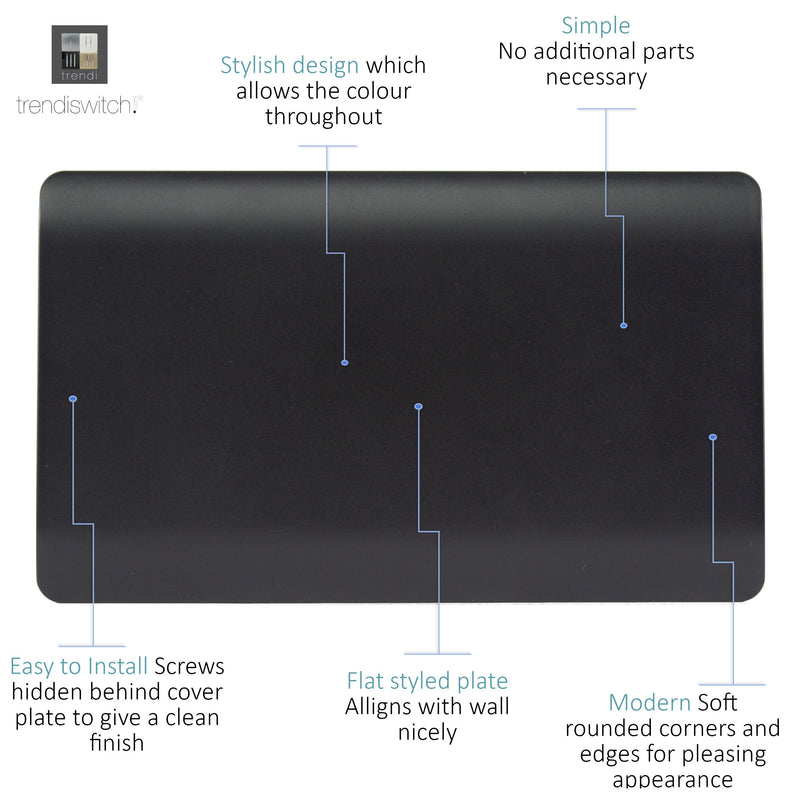 Trendi, Artistic Modern Double Blanking Plate, Matt Black Finish, BRITISH MADE, (25mm Back Box Required), 5yrs Warranty • ART-2BLKMBK