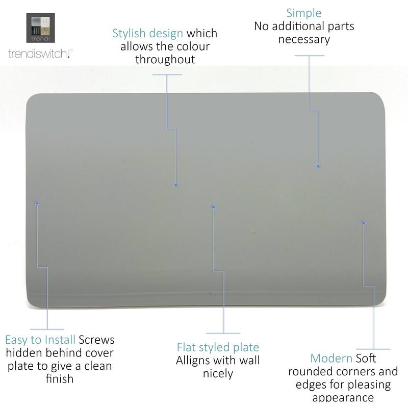 Trendi, Artistic Modern Double Blanking Plate, Silver Finish, BRITISH MADE, (25mm Back Box Required), 5yrs Warranty • ART-2BLKSI