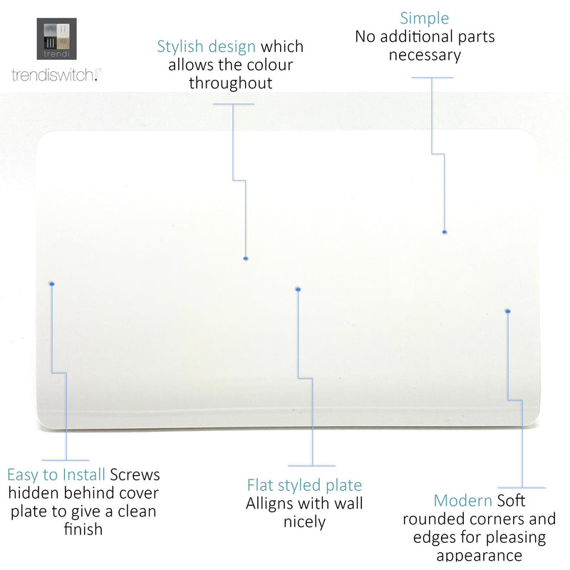 Trendi, Artistic Modern Double Blanking Plate, Gloss White Finish, BRITISH MADE, (25mm Back Box Required), 5yrs Warranty • ART-2BLKWH