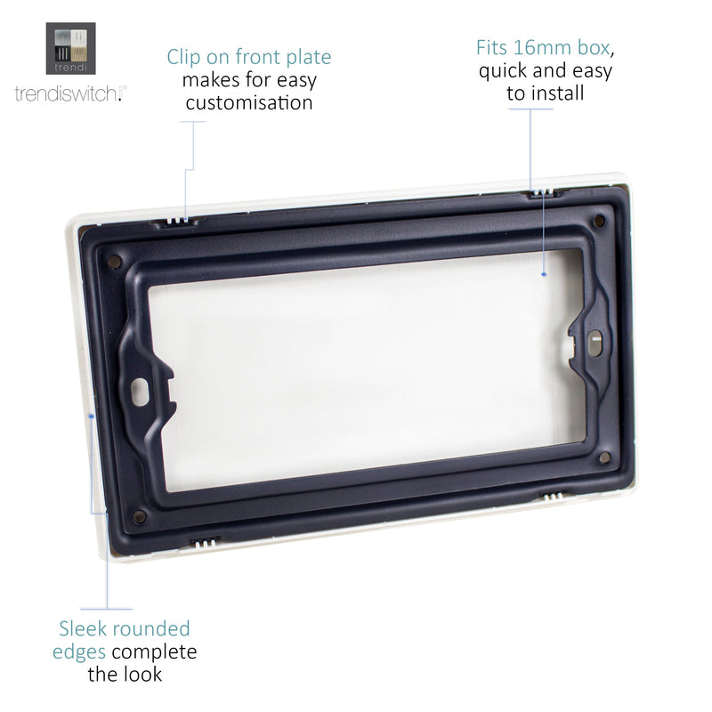 Trendi, Artistic Modern Double Blanking Plate, Silver Finish, BRITISH MADE, (25mm Back Box Required), 5yrs Warranty • ART-2BLKSI