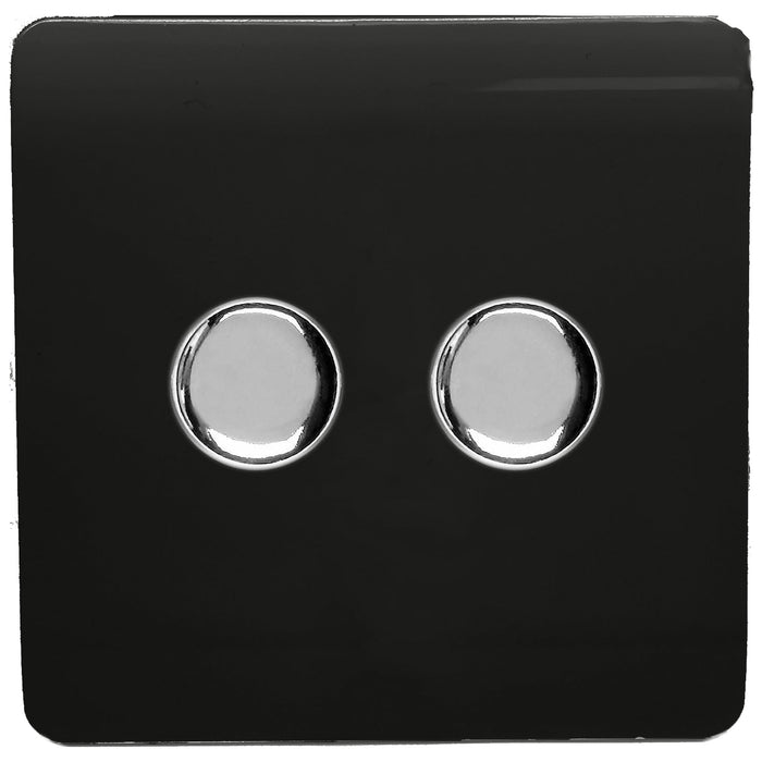 Trendi, Artistic Modern 2 Gang 2 Way LED Dimmer Switch 5-150W LED / 120W Tungsten Per Dimmer, Gloss Black Finish, (35mm Back Box Required) 5yrs Wrnty • ART-2LDMBK