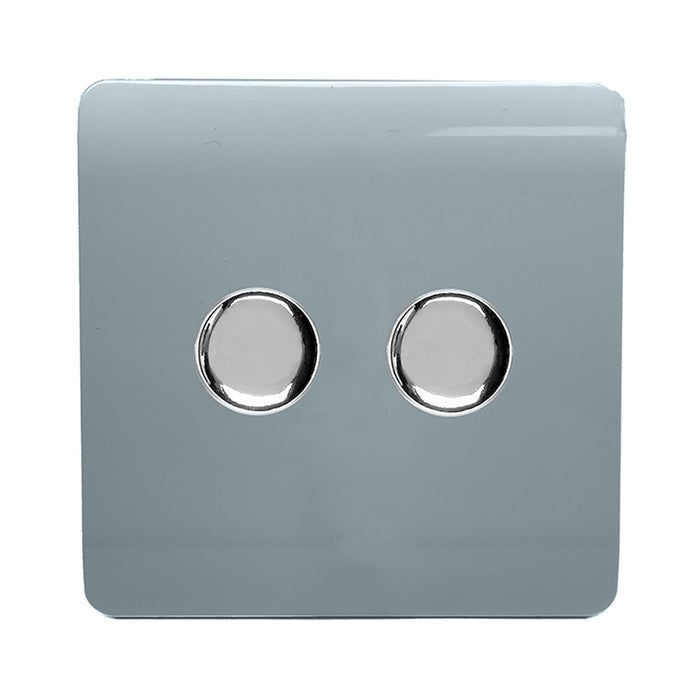 Trendi, Artistic Modern 2 Gang 2 Way LED Dimmer Switch 5-150W LED / 120W Tungsten Per Dimmer, Cool Grey Finish, (35mm Back Box Required) 5yrs Warranty • ART-2LDMCG