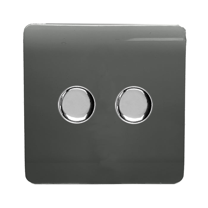 Trendi, Artistic Modern 2 Gang 2 Way LED Dimmer Switch 5-150W LED / 120W Tungsten Per Dimmer, Charcoal Finish, (35mm Back Box Required), 5yrs Warranty • ART-2LDMCH