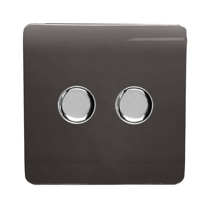 Trendi, Artistic Modern 2 Gang 2 Way LED Dimmer Switch 5-150W LED / 120W Tungsten Per Dimmer, Dark Brown Finish, (35mm Back Box Required) 5yrs Wrnty • ART-2LDMDB