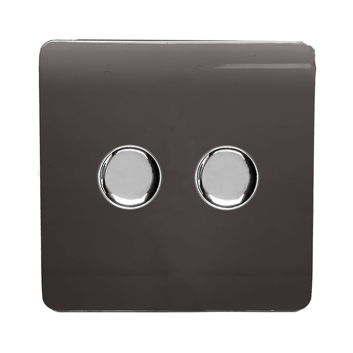 Trendi, Artistic Modern 2 Gang 2 Way LED Dimmer Switch 5-150W LED / 120W Tungsten Per Dimmer, Dark Brown Finish, (35mm Back Box Required) 5yrs Wrnty • ART-2LDMDB