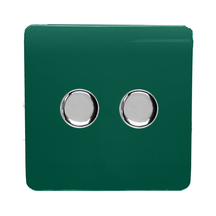 Trendi, Artistic Modern 2 Gang 2 Way LED Dimmer Switch 5-150W LED / 120W Tungsten Per Dimmer, Dark Green Finish, (35mm Back Box Required) 5yrs Wrnty • ART-2LDMDG