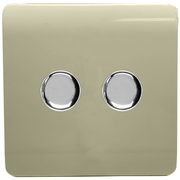 Trendi, Artistic Modern 2 Gang 2 Way LED Dimmer Switch 5-150W LED / 120W Tungsten Per Dimmer, Gold/Chrome Finish, (35mm Back Box Required) 5yrs Wrnty • ART-2LDMGO