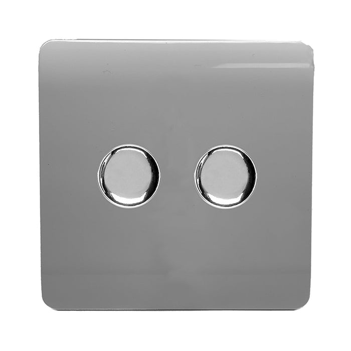 Trendi, Artistic Modern 2 Gang 2 Way LED Dimmer Switch 5-150W LED / 120W Tungsten Per Dimmer, Light Grey Finish, (35mm Back Box Required) 5yrs Wrnty • ART-2LDMLG