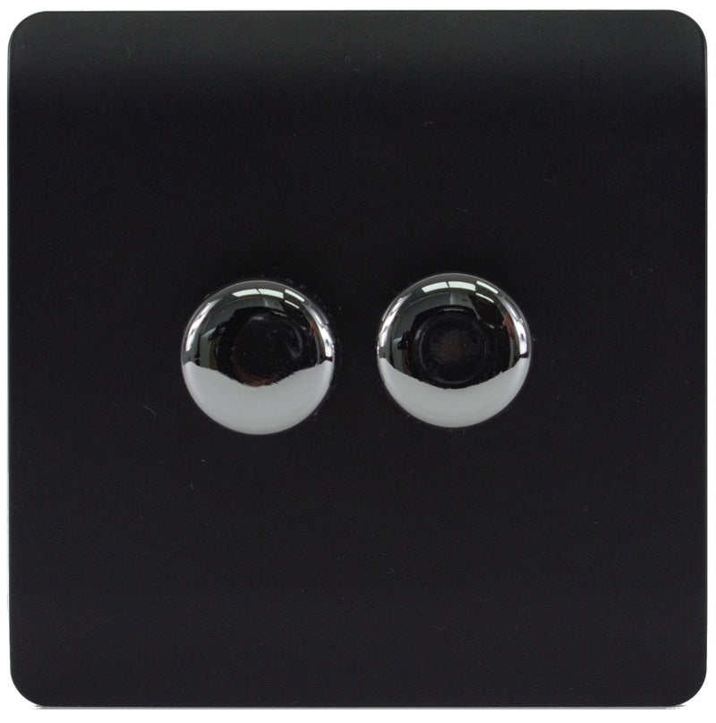 Trendi, Artistic Modern 2 Gang 2 Way LED Dimmer Switch 5-150W LED / 120W Tungsten Per Dimmer, Matt Black Finish, (35mm Back Box Required) 5yrs Wrnty • ART-2LDMMBK