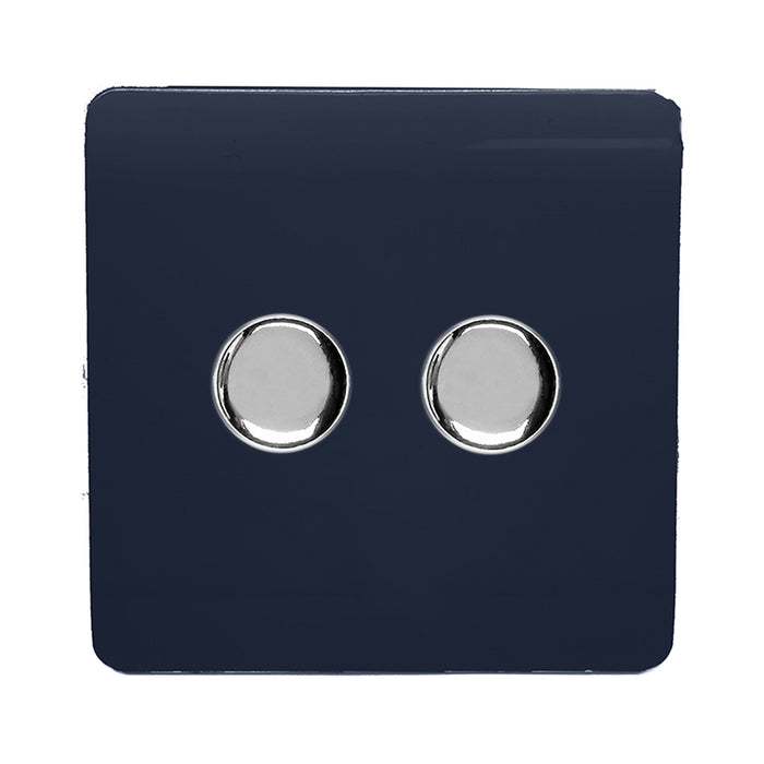 Trendi, Artistic Modern 2 Gang 2 Way LED Dimmer Switch 5-150W LED / 120W Tungsten Per Dimmer, Navy Finish, (35mm Back Box Required), 5yrs Warranty • ART-2LDMNV