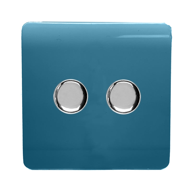 Trendi, Artistic Modern 2 Gang 2 Way LED Dimmer Switch 5-150W LED / 120W Tungsten Per Dimmer, Ocean Blue Finish, (35mm Back Box Required) 5yrs Wrnty • ART-2LDMOB