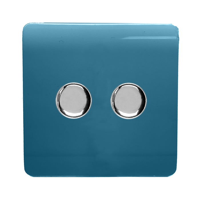 Trendi, Artistic Modern 2 Gang 2 Way LED Dimmer Switch 5-150W LED / 120W Tungsten Per Dimmer, Ocean Blue Finish, (35mm Back Box Required) 5yrs Wrnty • ART-2LDMOB