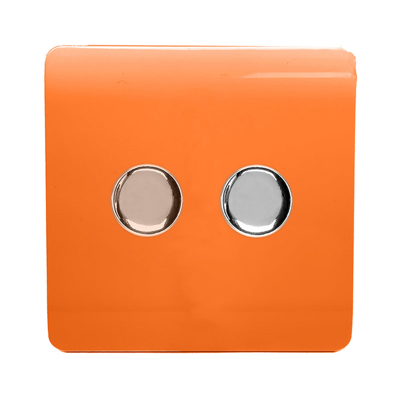 Trendi, Artistic Modern 2 Gang 2 Way LED Dimmer Switch 5-150W LED / 120W Tungsten Per Dimmer, Orange Finish, (35mm Back Box Required), 5yrs Warranty • ART-2LDMOR