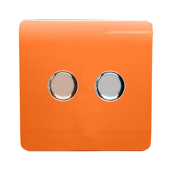 Trendi, Artistic Modern 2 Gang 2 Way LED Dimmer Switch 5-150W LED / 120W Tungsten Per Dimmer, Orange Finish, (35mm Back Box Required), 5yrs Warranty • ART-2LDMOR