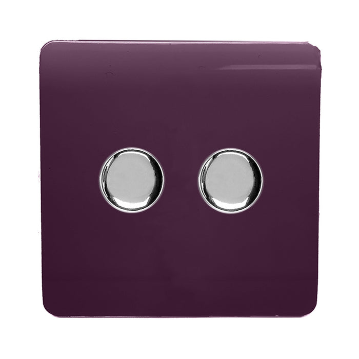 Trendi, Artistic Modern 2 Gang 2 Way LED Dimmer Switch 5-150W LED / 120W Tungsten Per Dimmer, Plum Finish, (35mm Back Box Required), 5yrs Warranty • ART-2LDMPL