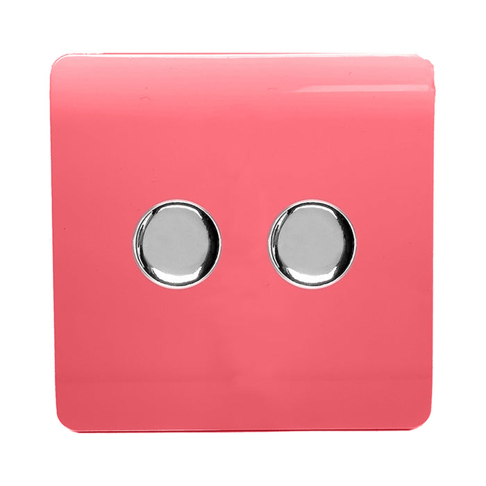 Trendi, Artistic Modern 2 Gang 2 Way LED Dimmer Switch 5-150W LED / 120W Tungsten Per Dimmer, Strawberry Finish, (35mm Back Box Required) 5yrs Wrnty • ART-2LDMSB