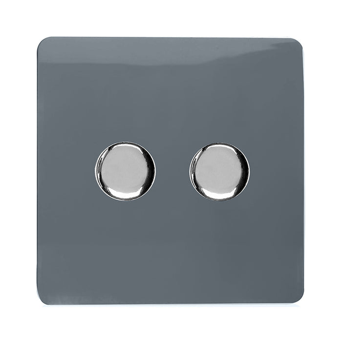 Trendi, Artistic Modern 2 Gang 2 Way LED Dimmer Switch 5-150W LED / 120W Tungsten Per Dimmer, Warm Grey Finish, (35mm Back Box Required) 5yrs Warranty • ART-2LDMWG