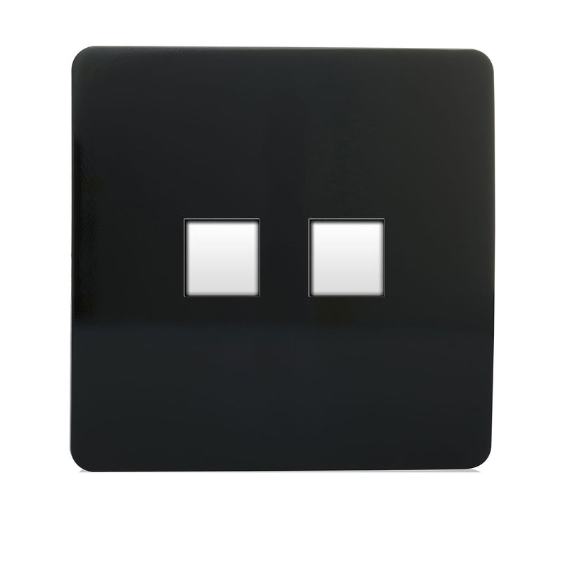 Trendi, Artistic Modern Twin RJ11 Telephone Gloss Black Finish, BRITISH MADE, (35mm Back Box Required), 5yrs Warranty • ART-2TLPBK