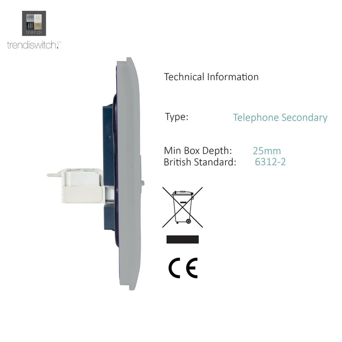 Trendi, Artistic Modern Twin RJ11 Telephone Brushed Steel Finish, BRITISH MADE, (35mm Back Box Required), 5yrs Warranty • ART-2TLPBS