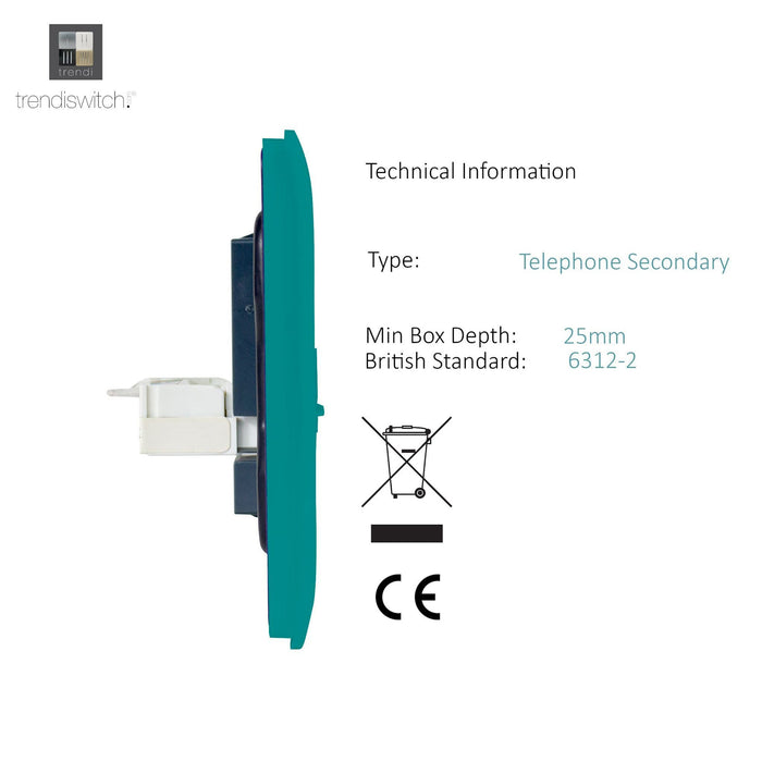 Trendi, Artistic Modern RJ11 Telephone & PC Ethernet Bright Teal Finish, BRITISH MADE, (35mm Back Box Required), 5yrs Warranty • ART-TLP+PCBT